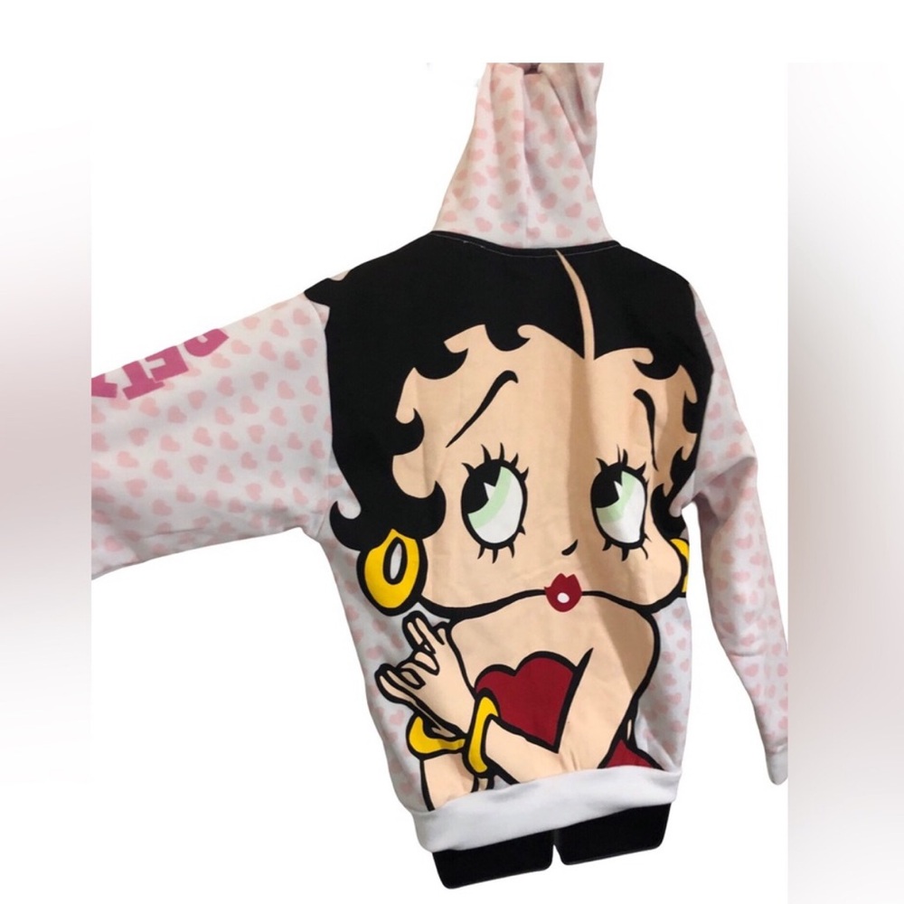 Betty Boop white and pink hearts oversized‎ Betty boop image hoodie size large